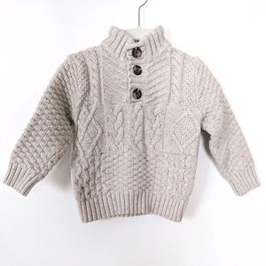 Knit Pullover Sweater Button Up Neckline